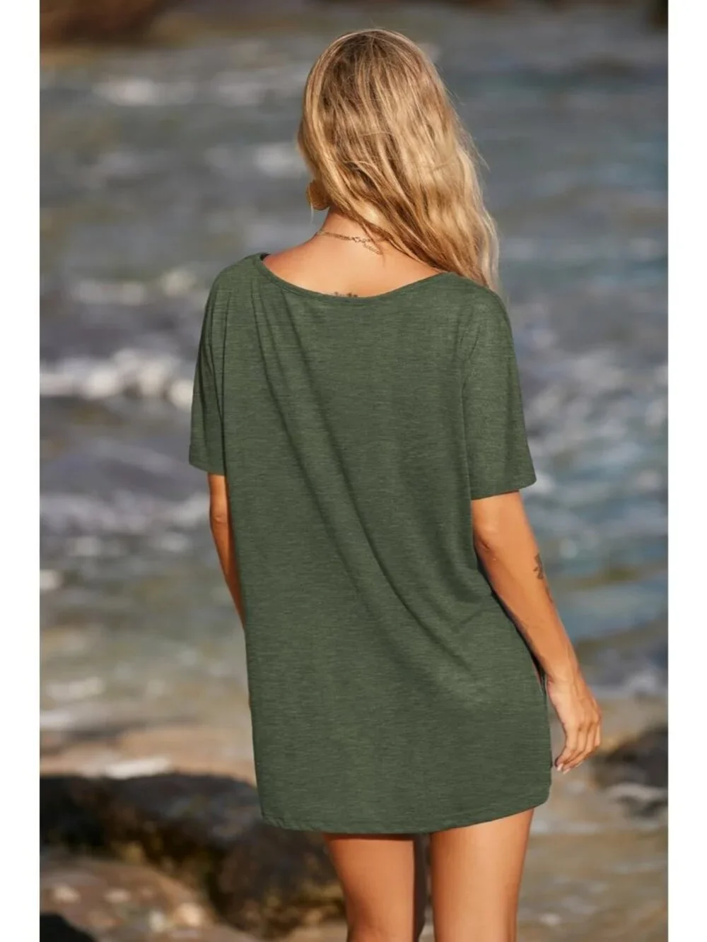 Women's Army Green Short Sleeve Cover Ups for Beach Bathing Suit Swimwear